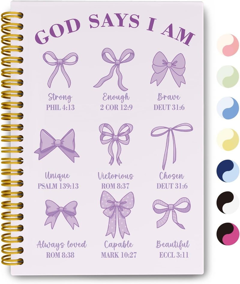 THDSE Bible Journal for Women, Christian Prayer Journal Pureple Notebook Gifts for Teen Girls Kids Women, Back To School Bible Study Supplies，Coquette Preppy Bows Cute Church Faith Journaling Hardcover Spiral Notebook 5.5 X 8.3 - Image 1